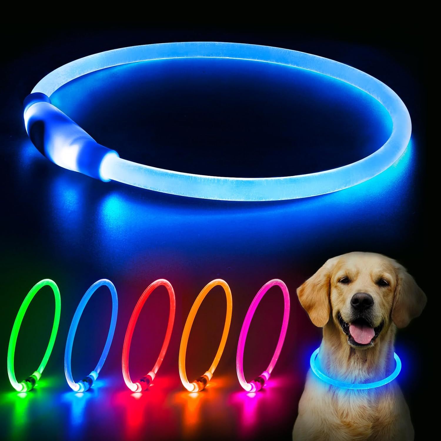 LED Dog Collar USB Rechargeable Glowing Pet Collars Lighted Up Safety Necklace Glow In The Dark For You Your Dogs - Image 5